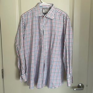 Thomas Pink dress shirt white with red, blue, and black gingham 17 x 35
